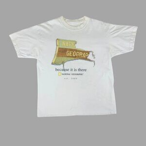 White - Vintage National Geographic T-Shirt Because It Is There